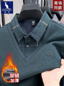 เสื้อโปโลชายฤดูหนาว Kangaroo ทรงหลวม แขนยาว ขนแกะ ปักลาย ทรงปกติ ปกโปโล แฟชั่นธุรกิจลำลอง สีแดง