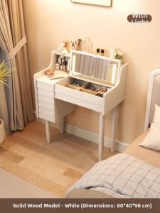 DONGMU | Storage Desk Dressing Table Flip Top Cream Colored Solid Wood