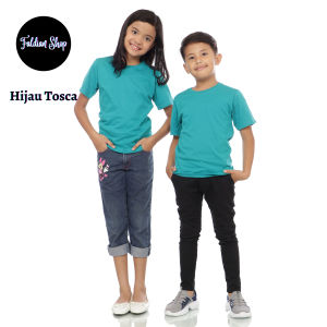 Kaos Polos Anak Oneck Lengan Pendek Bahan Katun Combed 30s Warna Hijau Tosca