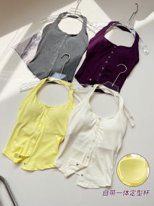 Fitness Yoga Vest Womens Neck Hanging Button Back Beauty Sports Bra Top Breathable Quick Dry Moisture Wicking Pilates Gymwear