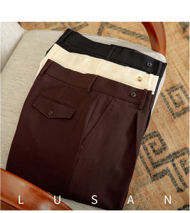 กางเกงขายาวทรงหลวมสไตล์อิตาเลียนสำหรับผู้ชาย กางเกงขายาวทรงตรงเอวสูง ทรงหลวม ไม่ต้องรีด กางเกงขายาวทรงหลวมสบายๆ สำหรับผู้ชาย