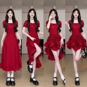 Womens Puff Sleeve Dress New Square Neck Solid Color Fashion Party Dinner Banquet Dress One Item Four Style Wearing Slimming Long Dresses