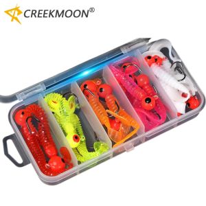 18pcs Mixed Weight Soft Lure Kit 3.5g-10g with 3D Eye Jig Heads Hooks for Offset Worm Bass Sea Carp Trout Saltwater Bait Set