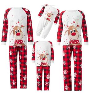 Europe and America Cross Border Christmas Family Parent-Child Clothes Autumn and Winter Pajamas Home Clothes Cartoon Davids Deer Snowman Family Three Or Four