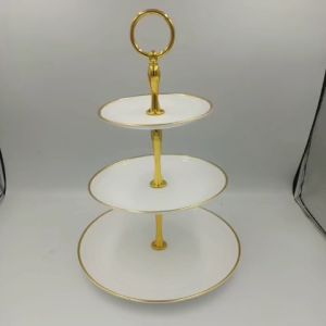 Khay Để Hoa Quả Bánh Kẹo Nhựa 3 Tầng Tròn Viền Vàng Sang Trọng