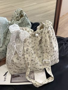 Large Capacity Canvas Tote Bag Floral Print Casual Womens Bag for Class And Commuting Single Shoulder Slant Cross Bag