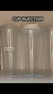 【DUS】Cup Injection 24oz 700ml / 24Oz DATAR/CUP PLASTIK DATAR / Gelas Plastik + Connected Lid sambung