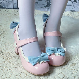 Jue Mothers Bai Xueji Original Color Matching High Heel Mary Jane Shoes Lolita round Head Sweet Students Elegant Girls Shoes
