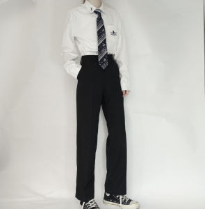 [Yan Muxi] Suit Pants Original JK/DK Uniform Embroidered Slacks Black Straight Preppy Style Pants