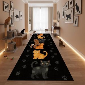 VIKAMA Hoạt Hình Mèo Con Chạy Bộ Thảm Đáng Yêu In Hình Chân Chống Trơn Trượt Dài Thảm Trải Sàn Cho Hành Lang Đầu Giường Thú Cưng Trang Trí Phòng Polyester PVC