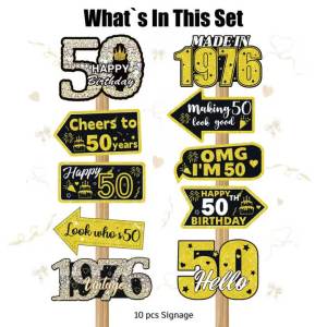 50th Birthday Party Photo Booth Props Black Gold Glitter 1976 Vintage Sign Cheer to 50 Years Adult Birthday Decorations Supplies