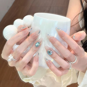Handmade Ocean Star Wearable Nail Tips Ice Transparent Long Medium Length Oval White Enhancing Nail Stickers Yellow Skin Tone