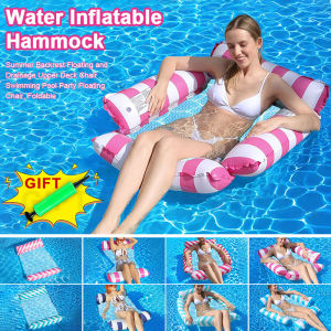 Water Hammock Pool Floats Floating Bed Lounge Chair - Portable Inflatable Recliner with Backrest Foldable PVC for Adult Swimming Pool & Beach