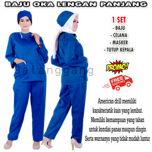 Baju Ok Lengan Panjang / Baju Jaga Dokter / Baju OK Bidan / Baju Oka / Baju Jaga Perawat/  Baju Perawat / Bahan Amarican Drill – Leher V - Jahitan Rapi / Lembut dan tidak panas