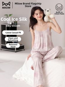 MiiOW | Đồ Ngủ Mùa Hè Lụa Mát Mẻ Có Đệm Ngực Phong Cách Dyeing và Quần Áo Ngoài Trời