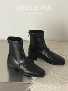 MASHUJIA | Giày Boots Da Thật Ngắn Ôm Cho Phụ Nữ Bé Nhỏ