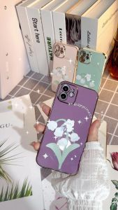 (lokal stock) Kesing hp Untuk Vivo Y01 Y01A Y1S Y11(2019) Y12 Y12i Y12A Y12S (Lanyard Gratis) Cartoon Cute Bear Lily of the Valley Square Edge Pattern Design Luxury Plating Soft Phone Case