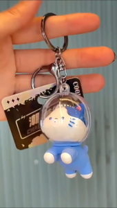 Astronaut Cartoon Cat Keychain for Girls Bag Charm Car Key Ring Gift