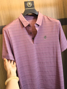 Accessible Luxury Lines! High Elasticity on All Sides! Summer Men Export Quick-Drying Breathable Stripes Easiest for Match Casual Short-Sleeved Polo Shirt
