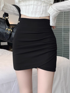 Black Professional Suit Skirt Womens High Waist Asymmetrical Pleated Bodycon Mini Skirt Trendy Girl Short Skirt