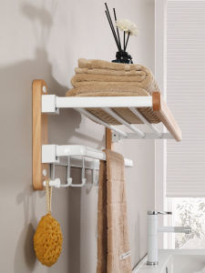 Towel Rack Punch-Free Bathroom White Bathroom Rack Wall Hanging Bathroom Toilet Log Bath Towel Rack Cream Style