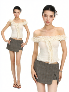 Off-shoulder Ruffled Peplum Top T-shirt Female Summer