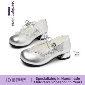 TONGMENGQINGTIAN | Childrens Performance High Heels Silver Princess Shoes Spring New Soft Soled