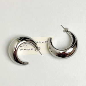 Exaggerated C-Shaped Hoop Earrings Minimalist Design Simple Elegance Fall Winter Fashion Jewelry Womens Alloy Geometric Ear Studs