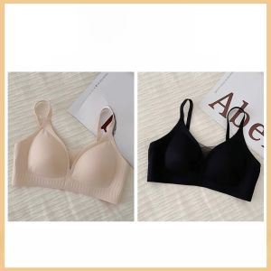 Seamless V-Neck Bra Womens Summer Thin Style Small Chest Illusion Gathered Jelly Strip Girl Smooth Bra Underwear Nylon Fabric