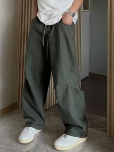 Quần Ống Rộng Phong Cách Mỹ Màu Đen Thường Ngày Cho Nam Mùa Hè 2025 Quần Ống Đứng Rộng Rãi Thoải Mái Thoáng Khí