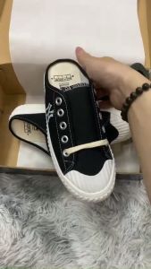SALE SỐC Giày sục nữ M.L.B Ny Giày đạp gót vải canvas thêu màu đen classic Ulzzang mẫu hotrend 2022 - Full box