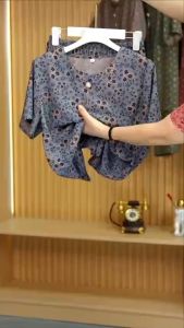 Đồ bộ trung niên cho mẹ mặc nhà vải Lụa Pháp trung niên nữ họa tiết quần dài ống nhỏ . ST03