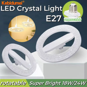 Kebidumei E27 Round Crystal Lamps Led UFO Light Bulb Super Bright 18W/24W Socket Ceiling Lighting 6500K AC85-265V Daylight Chandelier Bedroom Lighting Tools
