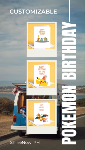 [CUSTOMIZED] Cute Pokemon Birthday Card | Personalised Name Card | Pikachu Charmander Bulbasaur Bday Card | Birthday Gift Custom Greeting Card