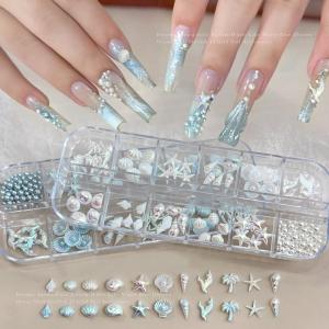 12Grids Mixed Ocean Style Nail Art Charms 3D Resin Shell Starfish Conch Beach Themed Nails Decorations for Summer & Mermaid Look