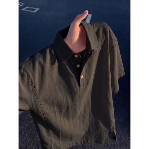 Cool Comfort Breathable Lazy Gray Linen Short Sleeve Polo Shirt