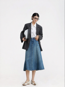 HIPPIE MISS | Pear-Shaped Body Friendly High-Waist A-Line Slimming Denim Skirt