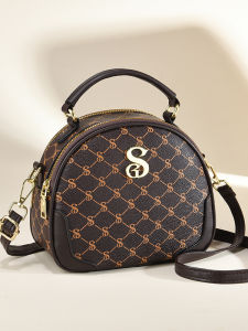 Fashionable Compact Shoulder Bag New 2025 Womens Handbag Floral Print Simple Versatile round Bag Soft PU Leather Commuter Style