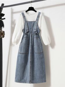 Summer 2025 New Style High Waist A-Line Denim Skirt with Shoulder Straps for Junior And High School Girls Early Autumn Trend