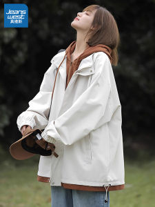 Jeanswest Womens Spring Autumn Winter Hooded Jacket Workwear Outerwear Top Female Students Casual Style Polyester Fiber