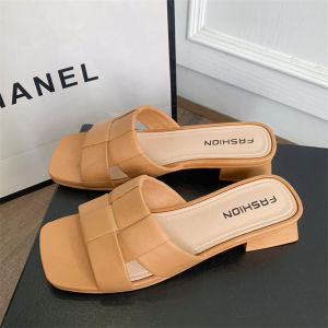 IELGY รองเท้าแตะสำหรับผู้หญิงรองเท้าแตะดีไซน์ทอแฟชั่นสีทึบลำลองสำหรับฤดูร้อน