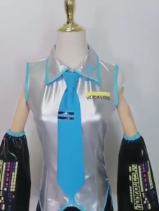 Miku Cosplay Full Set Silver Grey PatentLeather Fabric Suit Miku Cosplay Outfit JKuniform wig