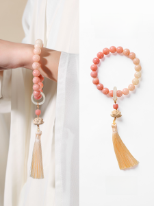 National Style Pink Gradient Handheld White Jade Bodhi Root Bracelet Female Poplar Lotus Tassel Bodhi Seed Cultural Artifact Prayer Beads Bracelet