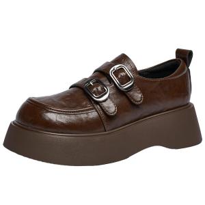 Josiny | British Style Black Heel Thick Sole Womens Loafers