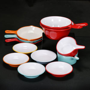 Melamine Two-Color Net Red with Handle Spicy Mixed Snail Rice Noodles Ramen Rice Noodles Snack Dish and Bowl Barbecue Fried Rice Fried Noodles Plate
