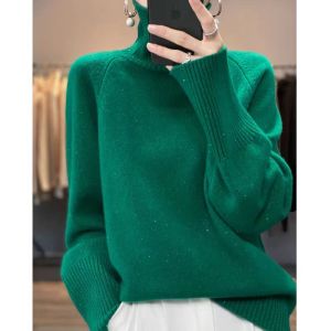 Womens Thickened Woolen Sweater High Collar Long Sleeve Cashmere Knitted Loose Fit Autumn Winter Fashionable Base Layer Shirt