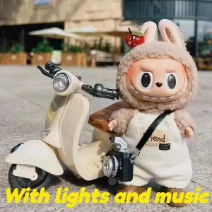 For Labubu Doll Mini Electric Motorcycle Toy with Lights And Music Fun Cute Kids Christmas DIY Gift Doll Accessories