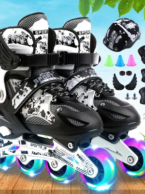 Adjustable Fully Flashing Inline Skates Set