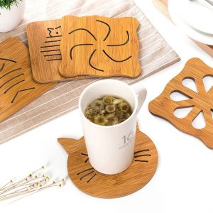 Cute Cup Mat High temperature silicone insulation placemat Wood Teak Coaster Kitchen non-slip anti-scalding dish mat coaster table thickening pot pad