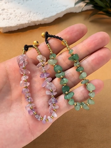 Natural Citrine Chip Stone Beads Bracelet Adjustable Braided Rope Healing Crystal Bracelet Handmade Boho Lucky Charm Good Luck Wealth Prosperity Energy Jewelry Spiritual Gift